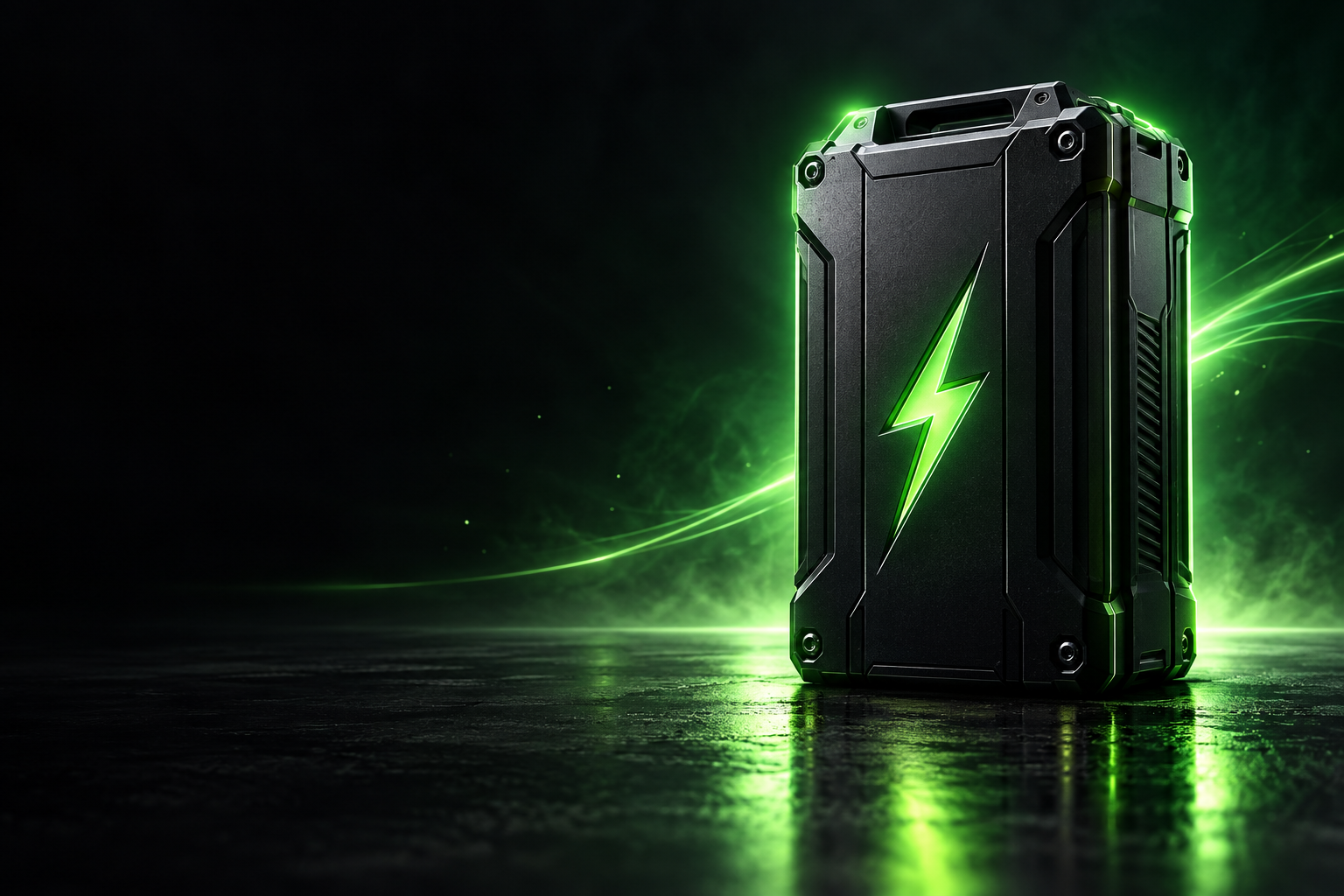 Green-lit black lithium battery pack